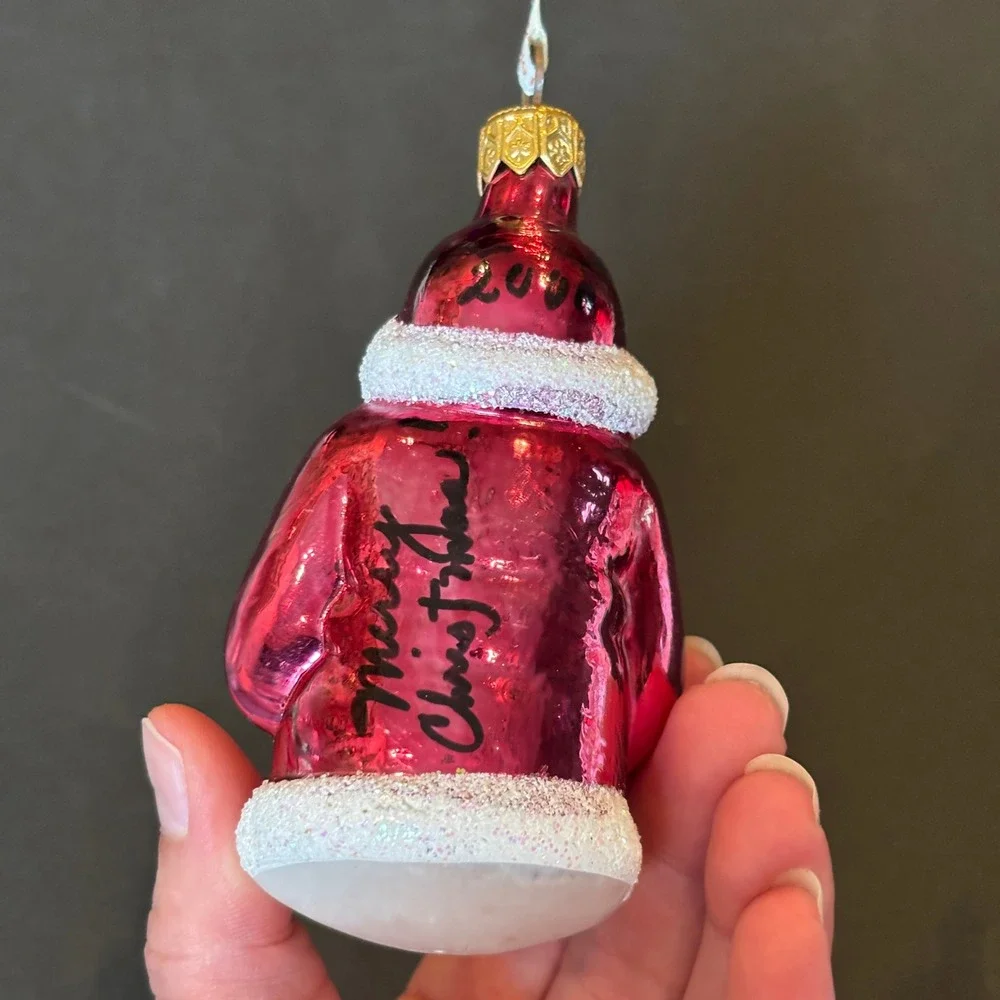 Polish Glass Santa Claus Christmas Ornament Magenta Pink Glitter 2000 Excellent